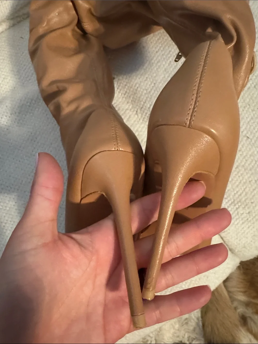 Brown Lace-Up Knee-High Stiletto Boots